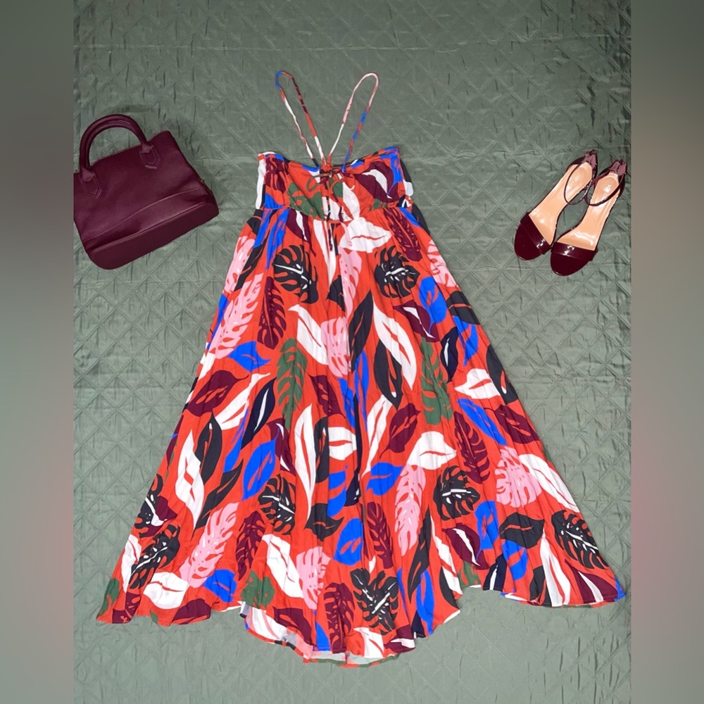 RACHEL PALLY Red Leaf Print Reversible Halter Maternity Dress, Size XS, LIKE NEW - Picture 5 of 13